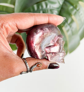 Natural GEM Lepidolite Skull • B