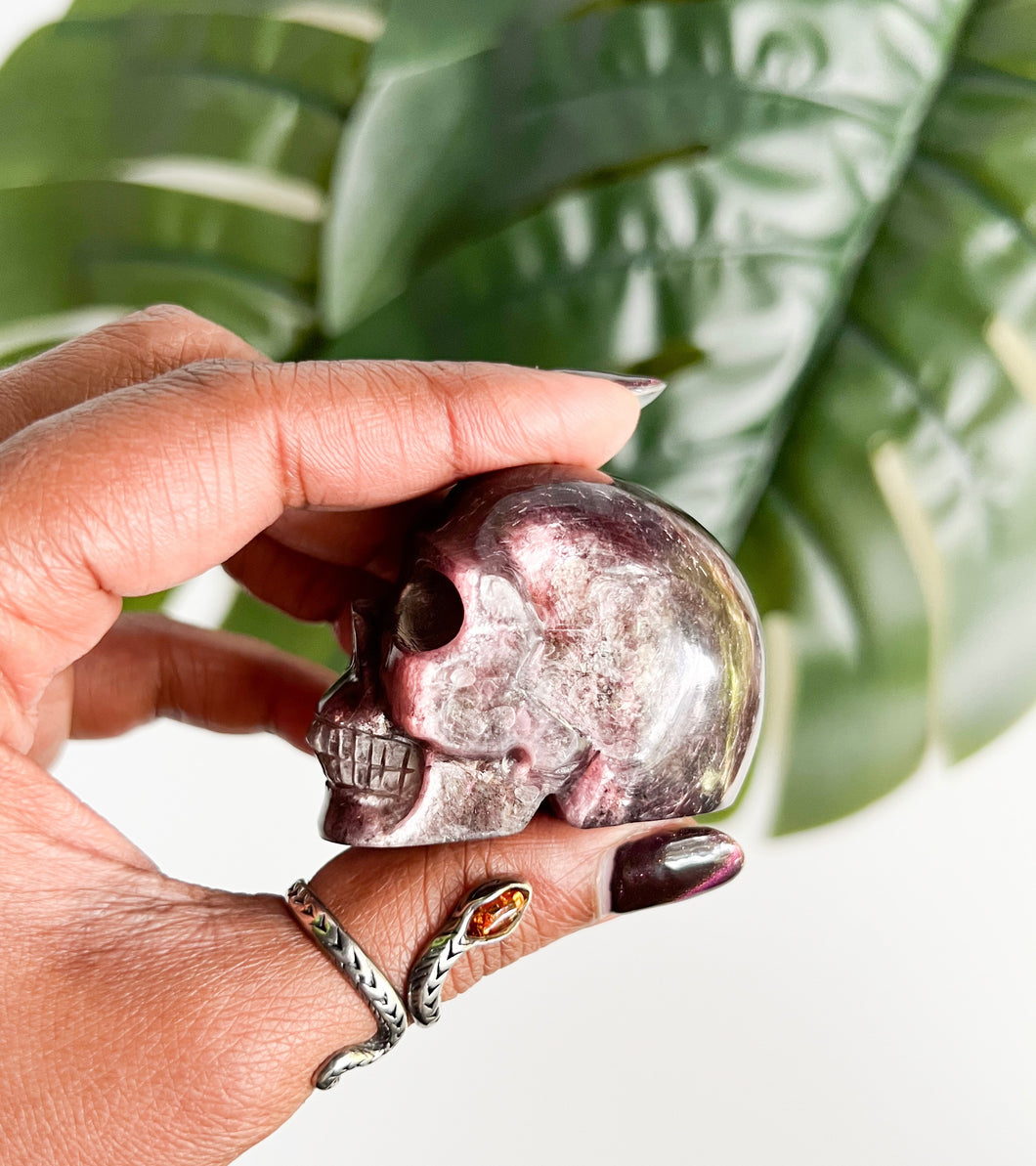 Natural GEM Lepidolite Skull • F