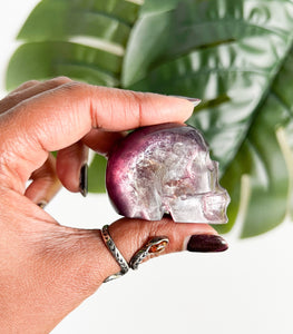 Natural GEM Lepidolite Skull • H