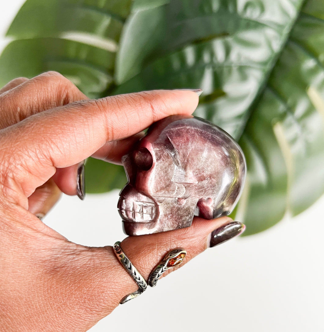 Natural GEM Lepidolite Skull • E