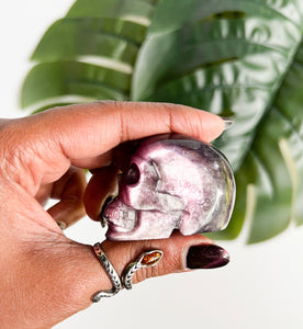 Natural GEM Lepidolite Skull • H